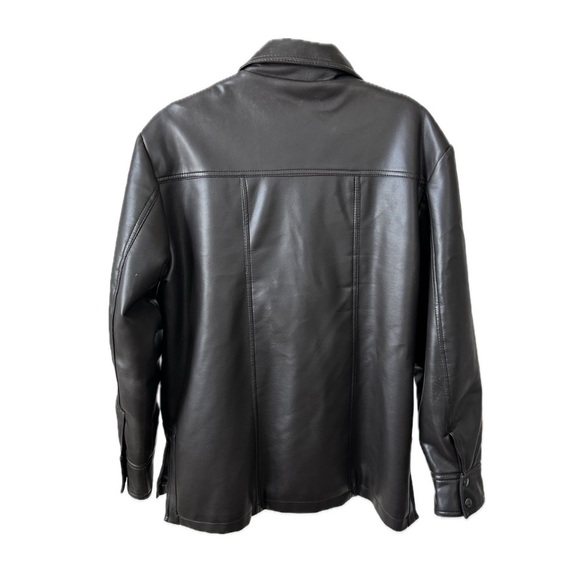 RARE! 70S CHOCOLATE BROWN VEGAN LEATHER SNAP BUTTON JACKET DAGGER COLLAR- Mens M - Picture 3 of 13